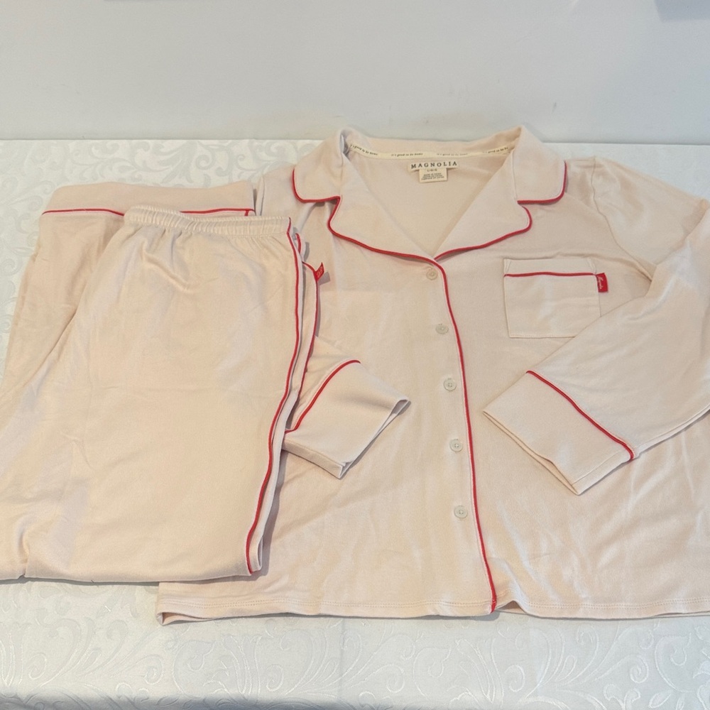 Magnolia Cream Pajama Set with Red Trim - Picture 16 of 16